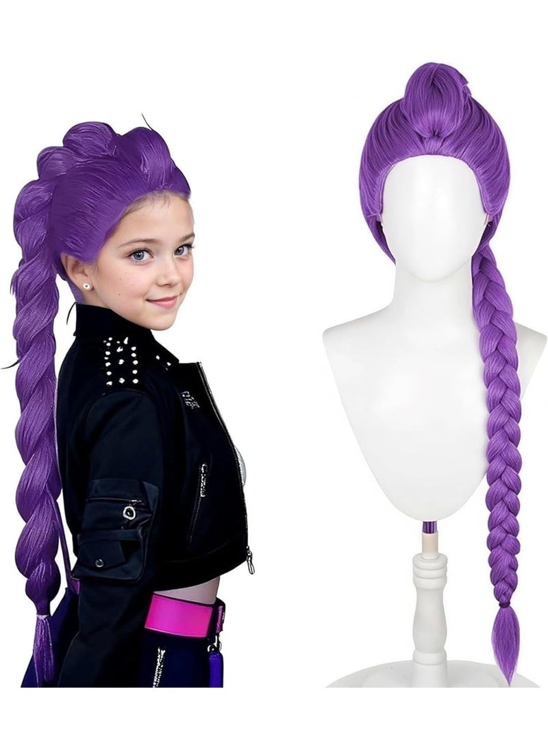 GOGA Ru-mi Long Purple Braided Cosplay Wig, Demons Hunters Wig for Stage Halloween Costume Outfit Party for Girl, Demon purple Braid Wig Halloween Cosplay Props - Image 1